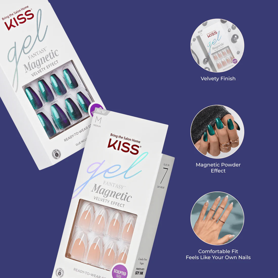 KISS Gel Fantasy Magnetic Ready-To-Wear Gel Nails With Velvety Effect - North Coast